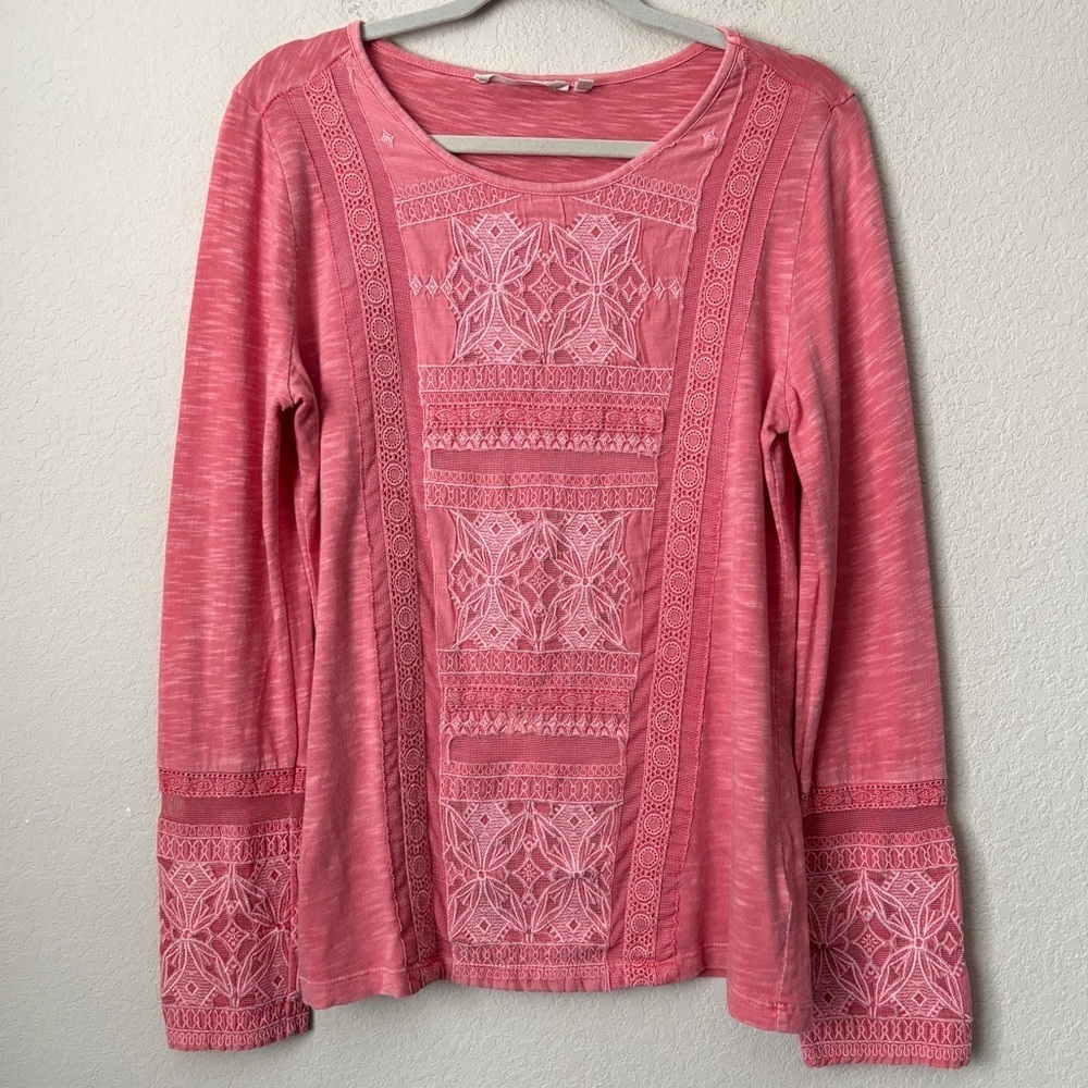 Soft Surroundings Boho Crochet Embroidered Alta Mara Long Sleeve Shirt